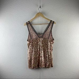 Vintage l L Modage Metallic Gold Copper Sequins Mesh Strappy Camisole Tank Top